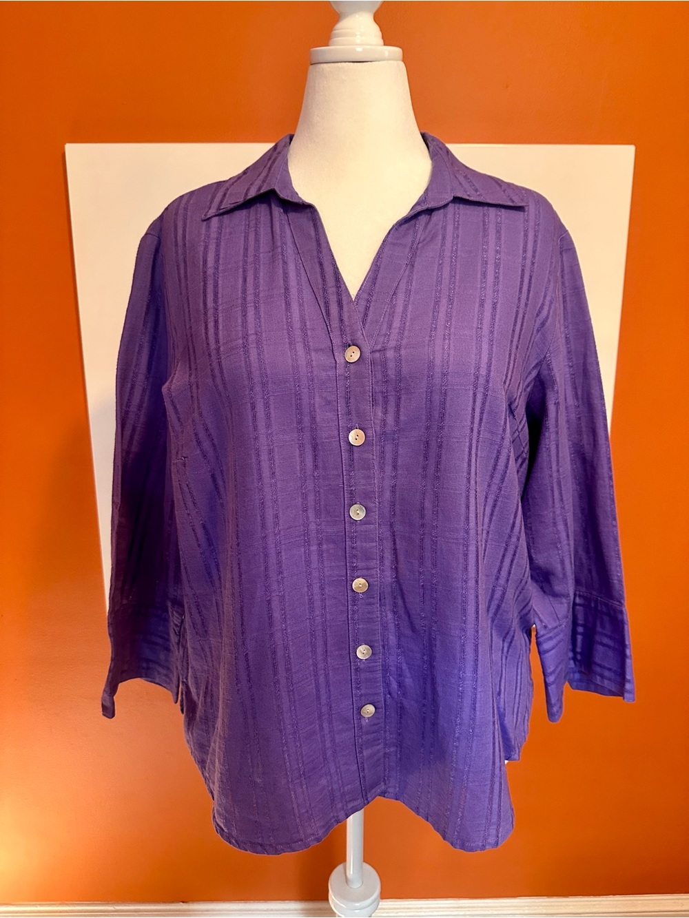 Coldwater Creek Purple Linen Blend Button Front Top XL